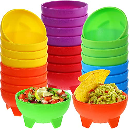 meekoo 24 Pcs Multi Color Serving Bowls 4.5 Diameter Plastic Dipping Salsa Bowls Party Mexican Dinnerware for Taco Candy Chip Bar Snack Guacamole Nuts Dish