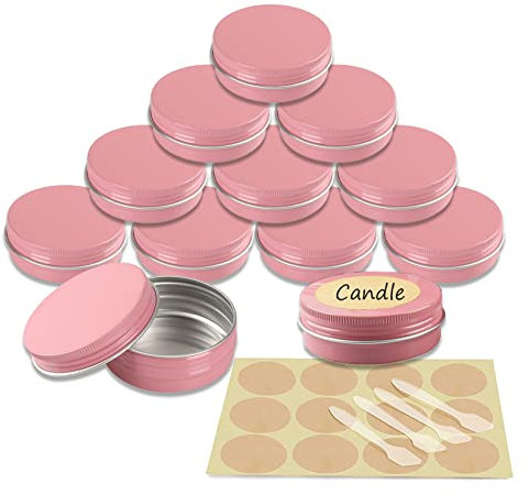 YANCAER 24 Pièces Pots en Aluminium Rose de 60ml avec Couvercle - D68mm x H27mm Vide Ronde Cosmétiques Pot Conteneurs de Voyage pour Maquillage, Crème, Baume à Lèvres, Mini Bougies
