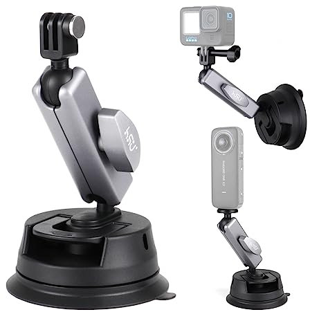 HSU Suction Mount for GoPro, Action Camera Car Mount for Insta360 Action Cameras, Double Ball Head Adapter for Car Windshield and Window