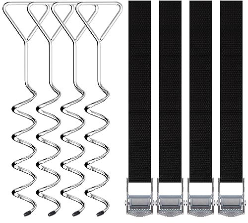 CIPOOH Trampoline Ground Anchor Tie Down Kit, Heavy Duty Spiral Ground Anchor Set with Adjustable Straps for Trampolines, Swings, Gazebo, Pet Tent, Garden Sheds, Playhouses