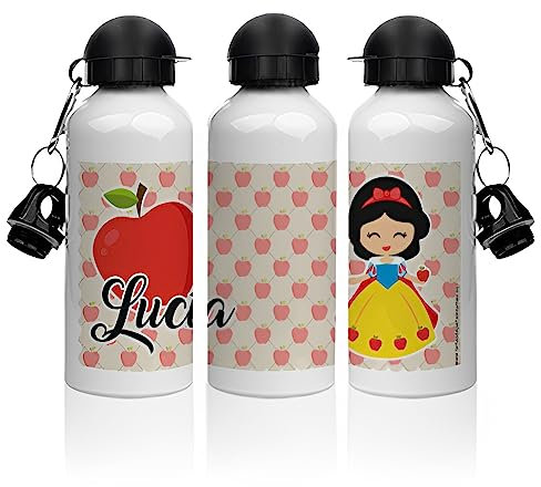 Genérico Bottiglia in alluminio personalizzata da 500 ml con nome. Bottiglia da portare a scuola. Diversi modelli tra cui scegliere (Biancaneve)