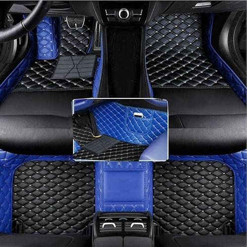 Nsgdda Nach Maß Auto Fußmatten Auto Matte Anpassbare 98% Auto Modell PU Leder voller bedeckter Schutz Advanced Performance Liners (Blau+Schwarz Beige)
