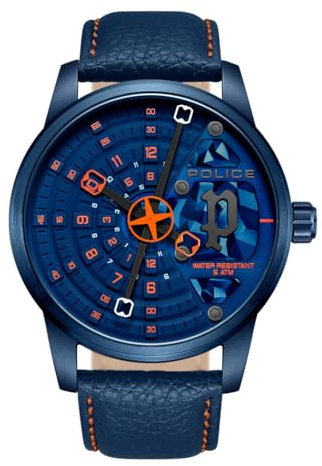 Police Herren Analog Quarz Uhr mit Leder Armband PEWJA0022102