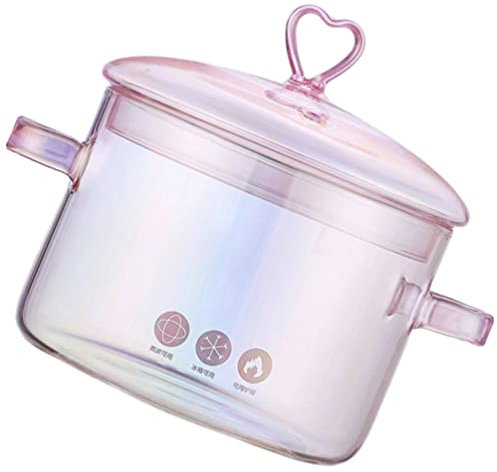 Set de Marmites à Induction en Verre Transparent Avec Couvercle - Pour Cuisson sur Cuisinière, 1 Marmite de 5 Litres pour Pâtes, Soupe, Thé au Lait (Rose)