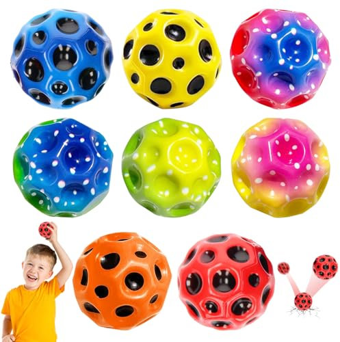 Moon Ball 7 cm, 8 PCS Jump Ball,Hohe Springender Gummiball,Space Ball,Springball,Bouncing Ball,Jumping Ball für Kinder Geeignet für Innen und Außen,Zufällige Farben,4 einfarbige+4 Bunte