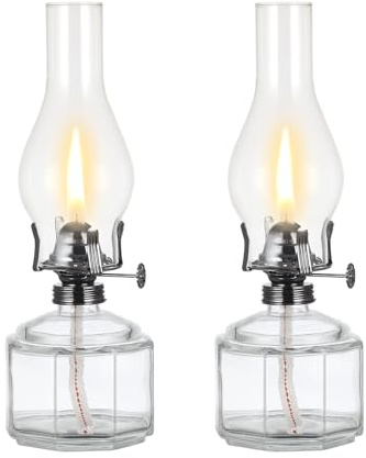 DNRVK 2 Pack Large Oil Lamp Vintage Glass Kerosene Lamp Antique Black Oil Lamps for Indoor Use Emergency Lighting Rustic Hurricane Lamp Clear Chamber Oil Lantern 12.5 Inch