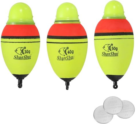 PATIKIL 1oz,1.4oz,1.8oz Beleuchtete Angeln Rutschen Bobber mit Batterie 3 Pack Eva Beleuchtung Angeln Schwimmer für Nachtangeln Gelb