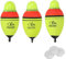PATIKIL 1oz,1.4oz,1.8oz Beleuchtete Angeln Rutschen Bobber mit Batterie 3 Pack Eva Beleuchtung Angeln Schwimmer für Nachtangeln Gelb