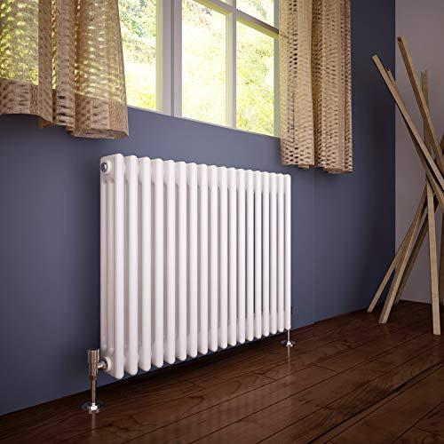ELEGANT Traditional Cast Iron Style White Triple Column Horizontal Radiator 600x821 mm Perfect for Living Room Bedroom Kitchen