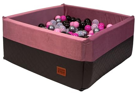 GoldenGroup Bällebad Baby 120x120 cm Mit 1000 Bälle - Indoor Spielplatz - Quadratische Schaumstoff Kinder Bällebad - Rosa/Graphit: Fuchsia, Schwarz, Silber, Transparent