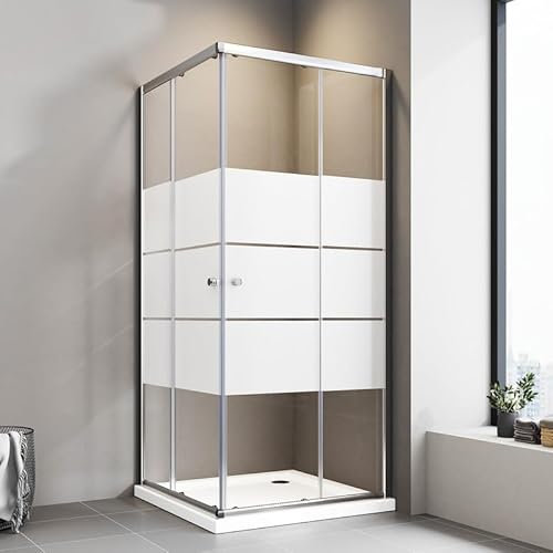 Duschkabine Milchglas 90x90cm Eckeinstieg mit Schiebetüren 6mm ESG Glas Duschabtrennung Dusche Duschwand Höhe 185cm