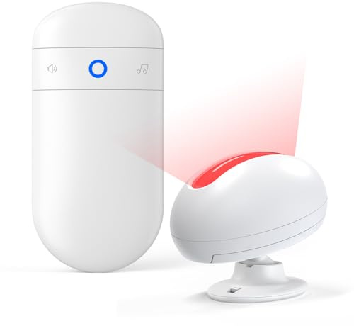 Wireless Motion Sensor Doorbell -Indoor Motion Detector Alarm, Door Chime for Business/Store/Office Entrance, Entry Alert Bell with Buzzer, USB/Battery Powered (1 Receiver + 1 Motion Sensor)