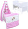 Generisch Baby Delux Babybett Komplett Set 9-TLG Kinderbett umbaubar zum Juniorbett 70x140 Matratze Jack Bettset Vollstoffhimmel (Wippe Pink Dots)