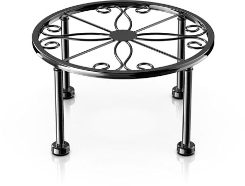 Gskeco Soporte de metal negro para plantas, estante de hierro antioxidante, estante de exhibición redondo resistente, soporte para plantas en maceta a prueba de óxido, soporte de calabaza de