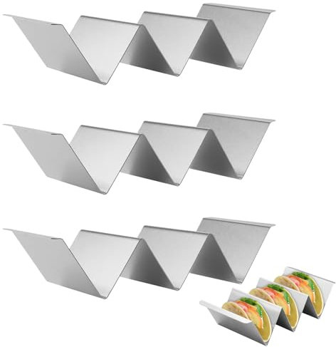 Taco Halter, 3 Stück Taco Ständer, Taco Halter Edelstahl mit Griffen, Taco-Halter aus Metall Halter Ständer in Wellenform für Taco Hotdog Sandwiche Restaurant Zuhause Picknick Party 22,6 x 10 cm