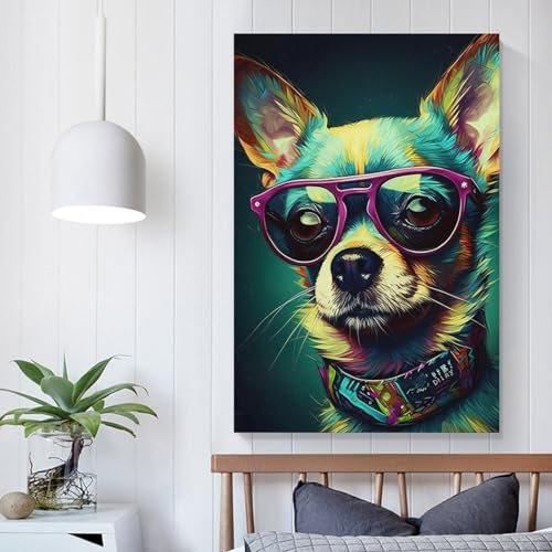 LBLmoney Chihuahua-Popart-Gemälde, Leinwand, Wandkunst, Schlafzimmer, Wanddekoration, Leinwanddrucke, Kunstwerk für Wohnzimmer, Wanddekoration, Zuhause, 20 x 30 cm