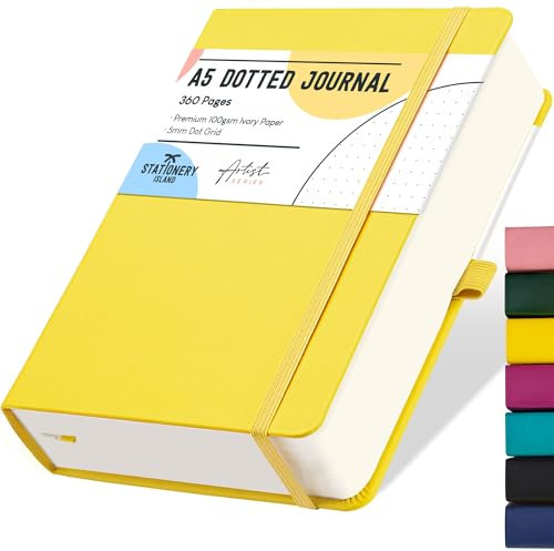 STATIONERY ISLAND Taccuino Puntinato A5, Bullet Dotted Journal Puntinato 360 pagine, Notebook Quaderno Appunti a pois Carta Spessa da 100gsm, Copertina Rigida, Portapenne, Tasca Interna, 2 Segnalibri