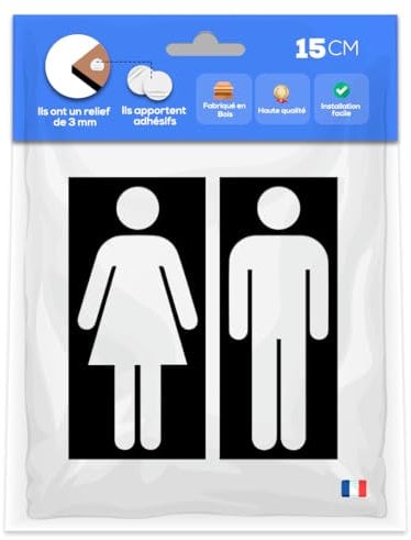 DECORATION DREAMS Plaque WC - Élégant en Bois, Symboles Homme Femme, Installation Facile Sans Trous, Affiche WC, Plaque Toilette pour porte,Plaquette Porte WC, Panneau Toilette Signaletique Toilettes