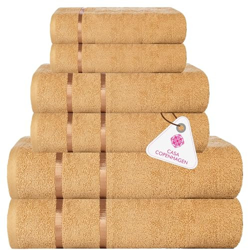 Casa Copenhagen Eternal 6-teiliges Handtuchset, Beige, 500 g/m², 2 Badetücher, 2 Handtücher, 2 Waschlappen aus weicher ägyptischer Baumwolle für Badezimmer, Küche und Dusche