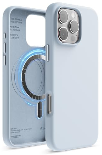 elago Magnetic Silicone Case Compatible with iPhone 16 Pro Max Case 6.9 Inch Compatible with All MagSafe Accessories - Built-in Magnets, Soft Grip Silicone, Shockproof (Light Blue)