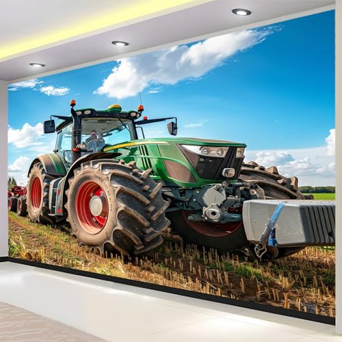 Papier Peint de Photo Terres Agricoles, Tracteur 300 x 210 cm Papier Peint Panoramique Papier Peint intissé Murale Pour Chambre De Fille, Garçon, Chambre De Bébé Salon Chambre Décor