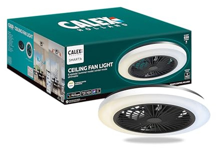 CALEX Smart Deckenventilator mit LED-Beleuchtung, App- & Fernbedienung, stufenlose Lüftung, 3000–6500K, Ø 50 cm