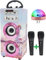 DYNASONIC Karaoke Machine with 2 Microphones, Portable Bluetooth Speaker with Lights, USB and SD Reader, Gift for Children Ages 5-13 (Model 17 lights)
