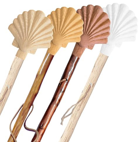 Pilgerstock, Pilgerstab, Wanderstock Holz braun mit handgeschnitzter Jakobsmuschel braun, 15 Zeichen im Preis enthalten, 98-150 cm