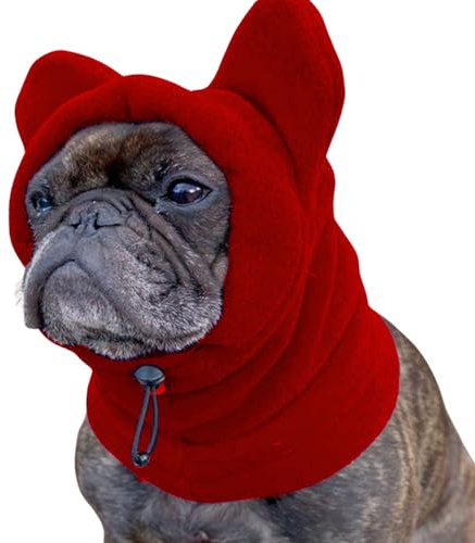 Pet Winter Warm Calming Ear Muffs Hat,Dog Quiet Snood Ear Cover Fleece Hat,Adjustable Pet Windproof Head Wrap for Small Medium Large Dog_S(Red)