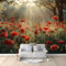 Papier peint intissé Motif Floral De Coquelicot Vert Décoration Murale Poster Tableaux Muraux Tapisserie Photo Effet 3D 200x140 cm