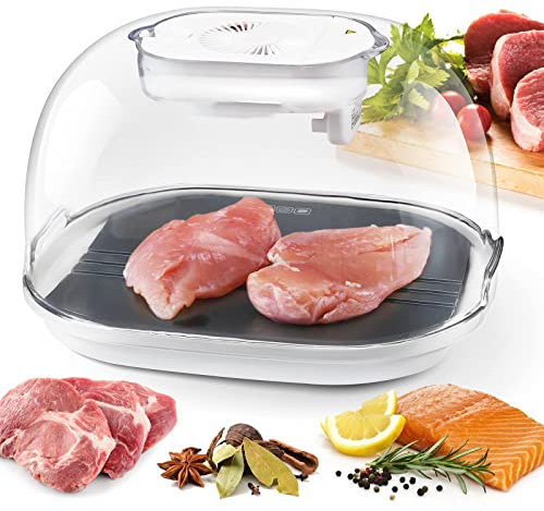 Bandeja de descongelación con cesta de goteo y cubierta transparente, máquina de descongelación rápida con aire de circulación de 360° para todos los alimentos congelados