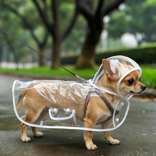Syiyunran Regenjacken Hund Wasserdicht - White Trim, 1pc, Dog Raincoat für Hunde Mit Einem Gewicht für kleine Hunde, Regenjacken für Hunde Einfach zu Tragen, Winddicht und Regenfest