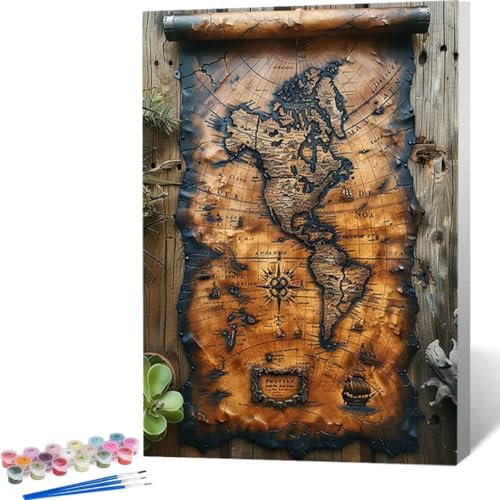 Peinture par Numéros pour Adulte, DIY Carte Du Monde Carte Peinture Numero Enfants, Peinture par Numero Carte Du Monde Carte Paint by Numbers avec Peinture Acrylique pour Décoration de la Maison C-9