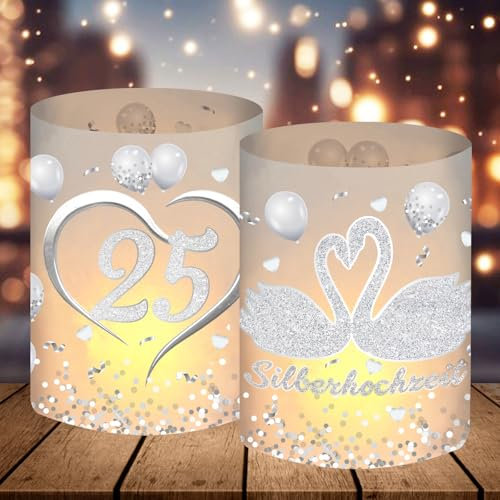 12 Windlicht Tischdeko Silberhochzeit, Silberhochzeit Deko Tisch, 25. Hochzeitstag Geschenk, 25 Jahre Silberhochzeit Geschenkideen, Deko zur Silberhochzeit, Geeignet für Teelichter oder Kerzen