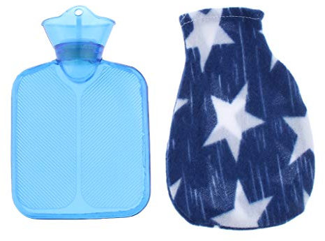 Mini 250ml Hot Water Bottle Bag with Soft Cloth Cover and Screw Top Blue
