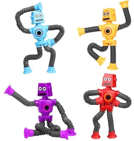 EDLMKM 4 PCS Telescopic Hundred Variations Toy, Telescopic Suction Cup Robot Toy, Robot Pop Tubes Toys, Stretchy Toys for Kids Adults, Decompress Educational Sensory Toys