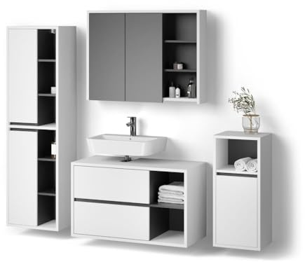 Livinity Ensemble de Meubles de Salle de Bain Vomano, Blanc, 4 Parties