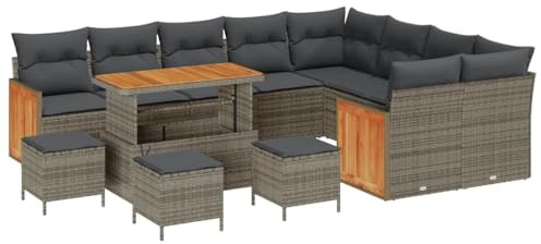 vidaXL Großes Graues Loungesofa-Set mit Kissen | UV-beständiges Poly-Rattan 5-Sitzer Modernes Outdoor-Sitzset mit Kaffeetisch, ideal für Gärten, Terrassen und Balkone.
