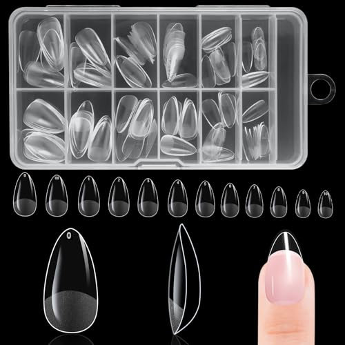 BUTBU 120pcs Capsule Americaine Ongle, 12 Tailles Faux Ongles Lon, Capsules Ongles Gel Couverture Complète pour Prothésiste Ongulaire, Débutant De Manucure Et Diy Nail Art à La Maison