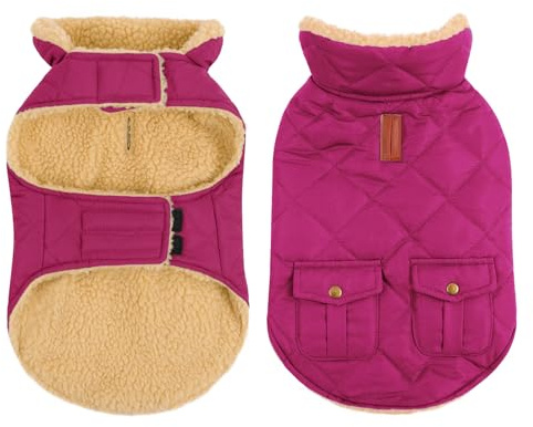 CITÉTOILE Warme Hundemantel Fleece Wintermantel für Hunde Rosalila M | Hundebekleidung Hundejacke mit Geschirr Loch für Chihuahua Dackel, Outdoor Welpen Mantel für kleine mittel große Hunde