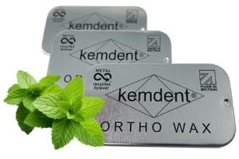 Kemdent Orthodontic Wax 3 Pack 15 Precut Strips for Braces & Aligners, Ortho Wax, Metal Recyclable Cases, Pain Relief from Braces Wires and Brackets, Patient Wax (Mint)