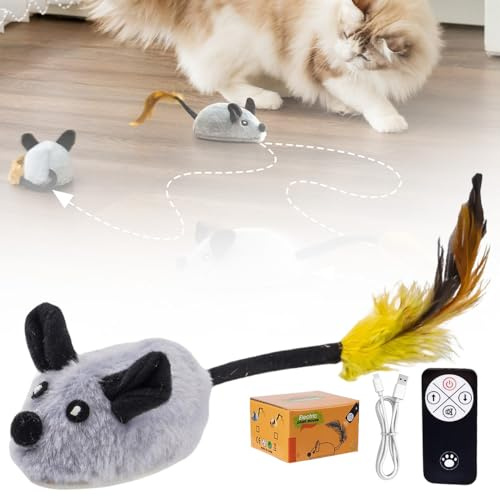 Cat Toys Interactive for Indoor Cats, 2025 New Remote Control Cat Mouse Toy, Electronic Mice with Automatic Squeaky Funny Kitten Toy With Animal Sound for Boredom (Gray)