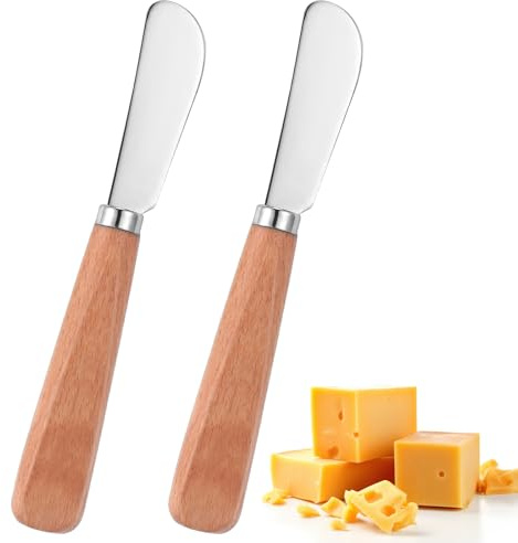 Thinp 2 Pcs Butter Spreaders, Butter Knife Spreader Stainless Steel Straight Edge Cheese Spreader Knives with Wood Handle for Sandwich Jam Cheese Knife Set Kitchen Tools