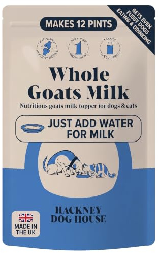 Goats Milk Powder for Dogs & Cats | Makes 12 Pints | Hackney Dog House | For adult dogs & puppies. Made in the UK. Just add water for a delicious milk-drink. Lactose-friendly whole goats milk.