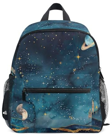 GAIREG Rucksack für Kleinkinder, Jungen, Motiv: Planeten, Motiv: Aquarell-Planeten, blaue Galaxie, mit Namensschild, Kindergarten-Rucksack für Jungen, Aquarell, Planeten, blaue Galaxie, 6-8 Years