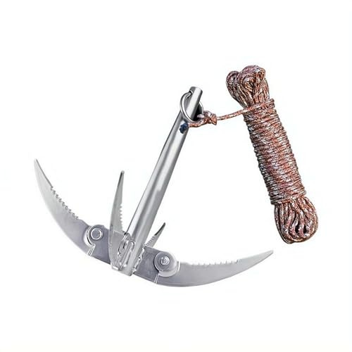Folding Grappling Hook, Fishing Water Grass Anchor Knifes, Four Claws Boat Anchor With 10m Rope,Metal Rustproof Lake Weed Cutter With No-slip Sawtooth,for Small Boat Canoes Fishing Surf Paddle Boards