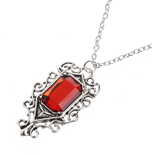 ForHe Isabelle Halskette mit Rubin-Anhänger aus hellem Holz, The Mortal Instruments City of Bones, Chain length:30cm/11.7''(approx), Metall und Acryl, Rubin