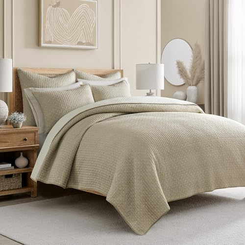 Levtex Home Kreuzstich-Bettwäsche-Set in Taupe – Steppdecke für Doppelbett und Zwei Standard-Kissenbezüge – Kreuzstichmuster – Steppdeckengröße (223,5 x 233,7 cm) und Kissenbezug Größe (66 x 50,8 cm)