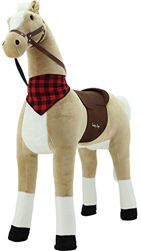 Sweety Toys 11322 Plüsch Stehpferd stabiles Robustes XXL Riesenpferd Höhe 125 cm Pferd Reitpferd beige mit Stahlunterbau