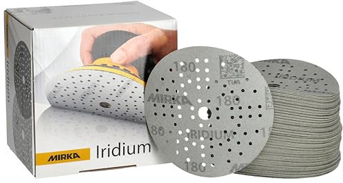Mirka Iridium Premium-Schleifpapier Ø 125mm Klett 89-Loch, Korn 180, 100 Stk/Zum Schleifen von Lack, Spachtel, Grundierung, Holz, Stahl, Mineralwerkstoffe, Kunststoff